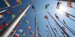International Flags waving on flag poles