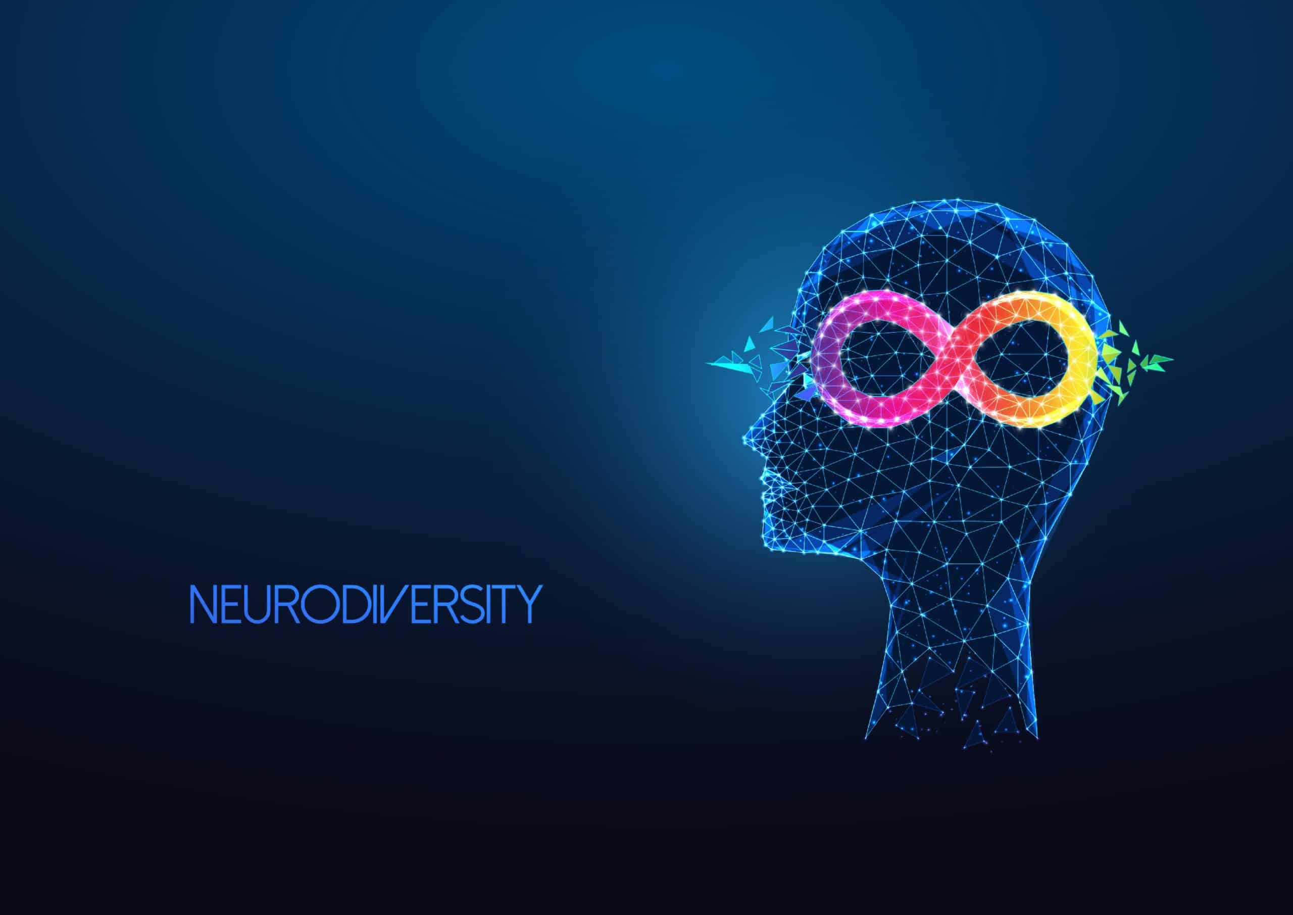 Human brain with neurodiversity logo